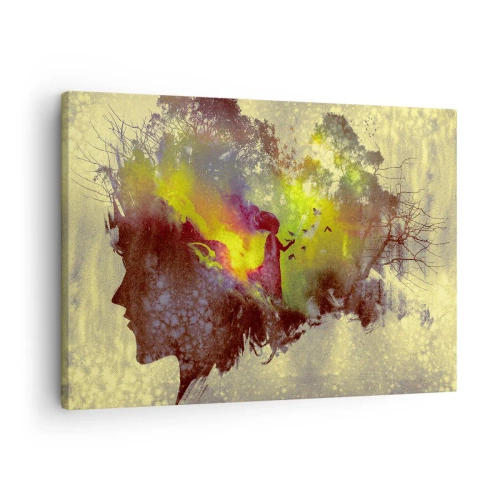 Lærredstryk - Billede på lærred - Kunstnerisk silhuet af en kvinde med naturen i baggrunden - 70x50cm - Moder Natur - Moderne vægdekoration til stue og soveværelse ARTTOR