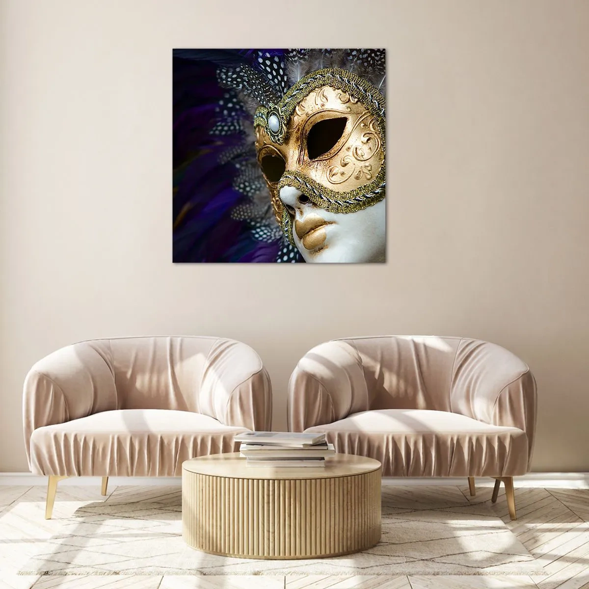 Billede på glas - Venetiansk portræt i guld - 40x40 cm