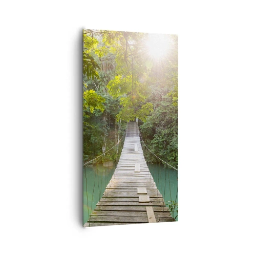 Lærredstryk - Billede på lærred - Over det azurblå vand til den azurblå skov - 65x120 cm