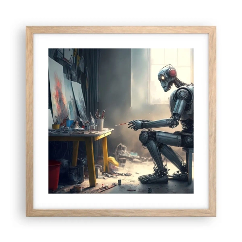 Plakat i ramme af lyst egetræ - Den skabende handling - 40x40 cm