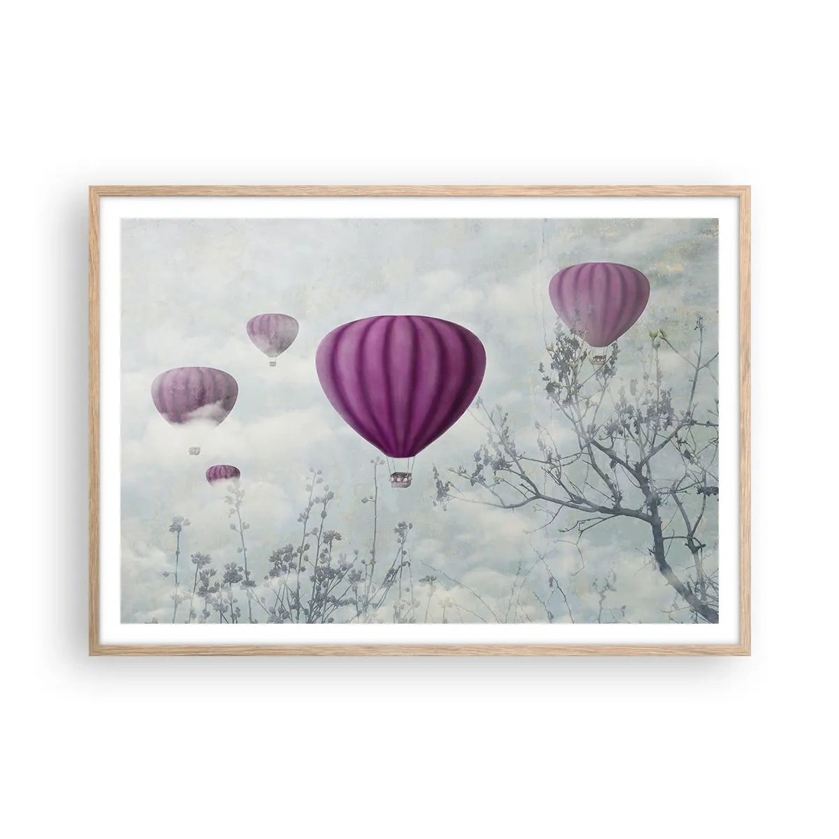 Plakat i ramme af lyst egetræ - Som skibe på himlen - 100x70 cm