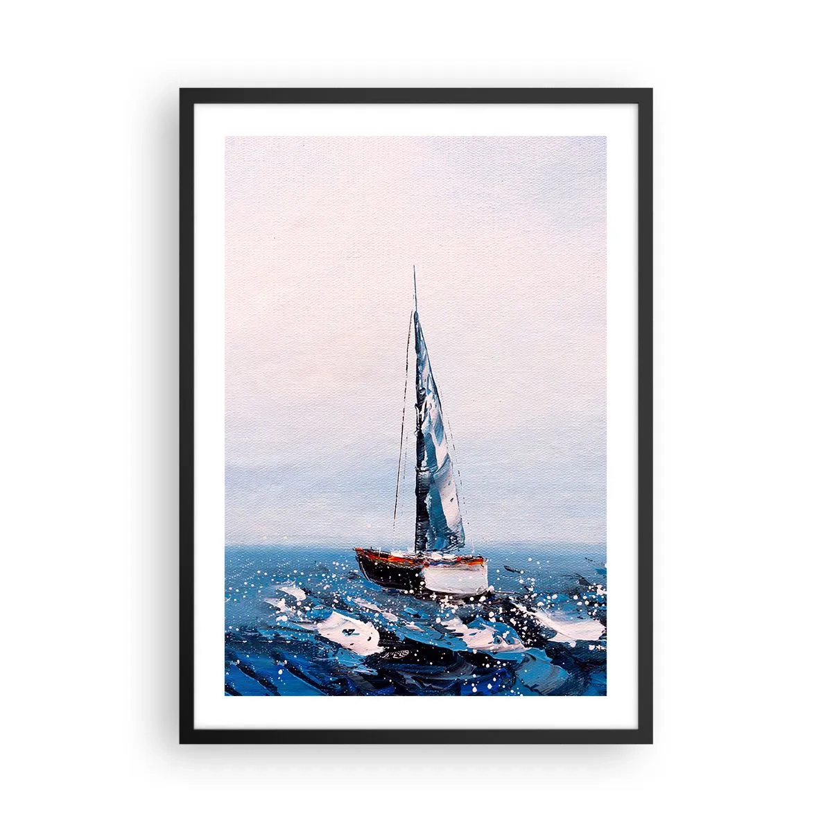 Plakat i sort ramme - En sejlbåd på et stormfuldt hav i malerisk stil - 50x70cm - Vindens broderskab - Moderne vægdekoration til stue og soveværelse ARTTOR