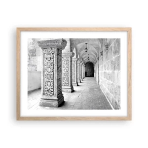 Plakat i ramme af lyst egetræ - Og hvor går det hen...? - 50x40 cm