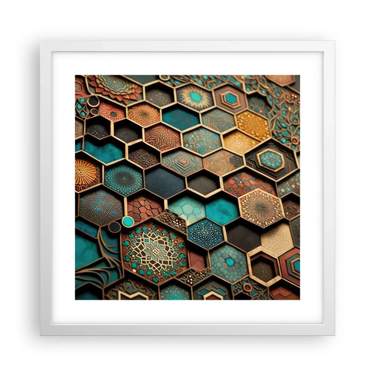 Plakat i hvid ramme - Arabiske ornamenter - en variation - 40x40 cm
