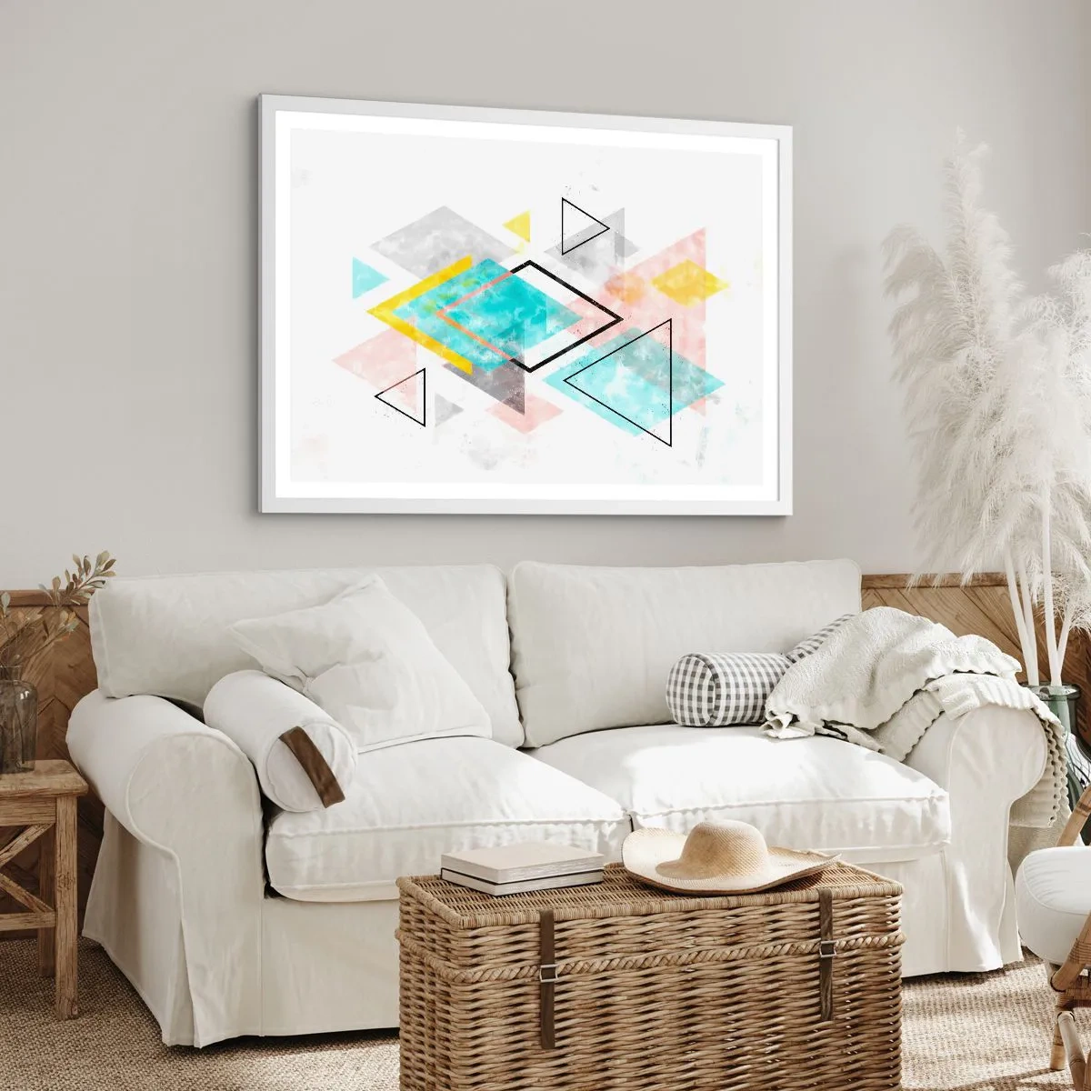 Plakat i hvid ramme - Geometrisk leg - 91x61 cm