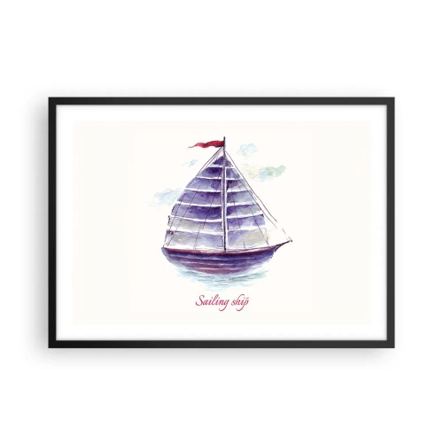 Plakat i sort ramme - Fulde sejl og roligt vand - 70x50 cm