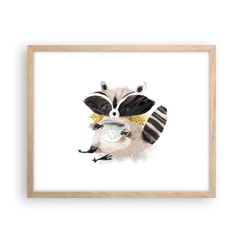 Plakat i ramme af lyst egetræ - Min ven vaskebjørnen - 50x40 cm