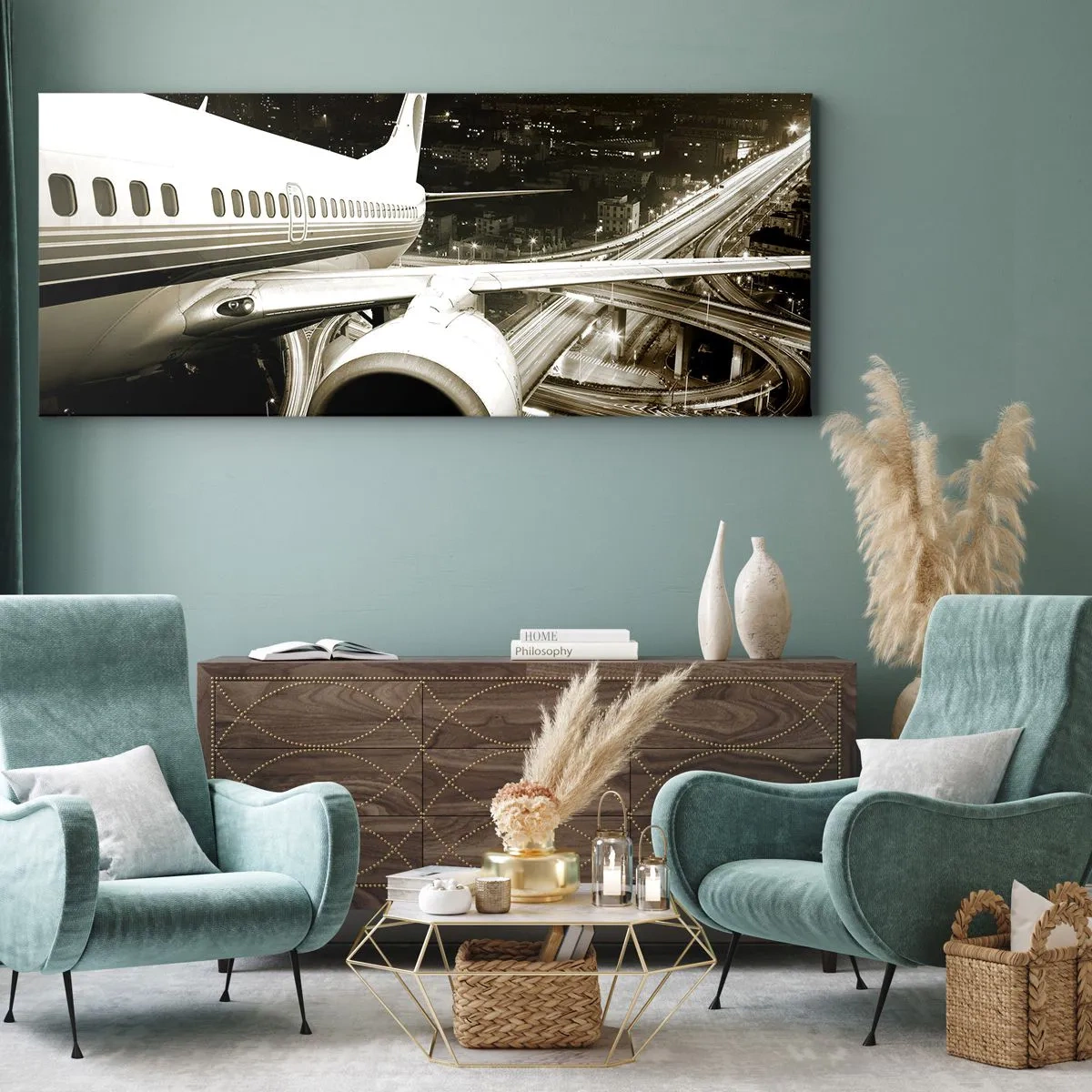 Lærredstryk - Billede på lærred - Stiger ind i natten - 160x50 cm