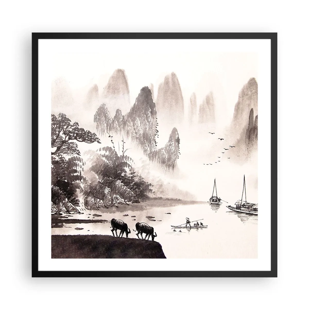 Plakat i sort ramme - Østens eksotiske hverdag - 60x60 cm