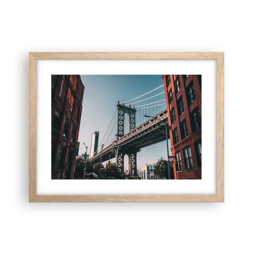 Plakat i ramme af lyst egetræ - Over byens bølger - 40x30 cm