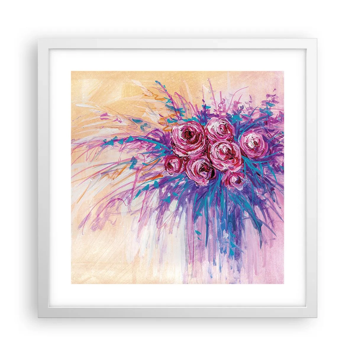 Plakat i hvid ramme - Rose springvand - 40x40 cm