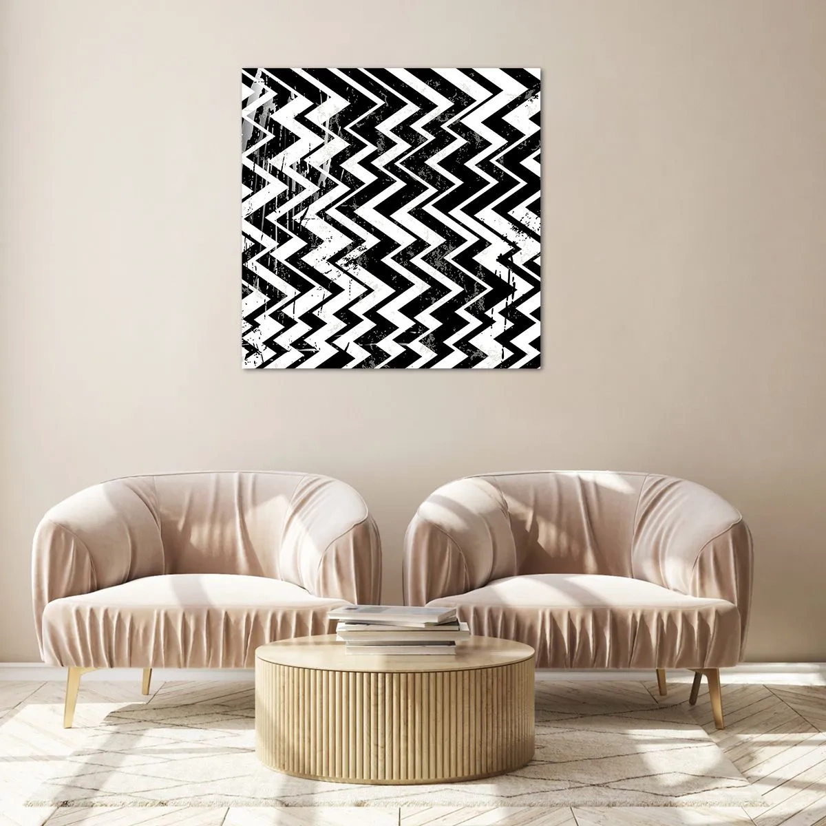 Billede på glas - Zig-hvid, zag-sort - 50x50 cm