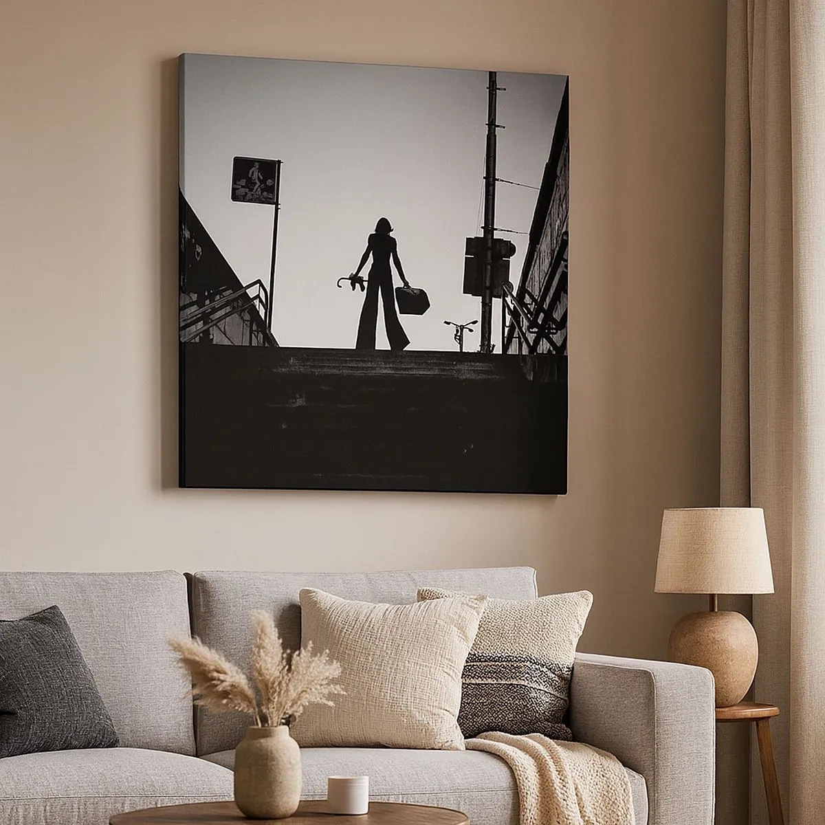 Lærredstryk - Billede på lærred - Vandring i byen - 30x30 cm