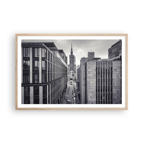 Plakat i ramme af lyst egetræ - Warszawa dalen - 91x61 cm