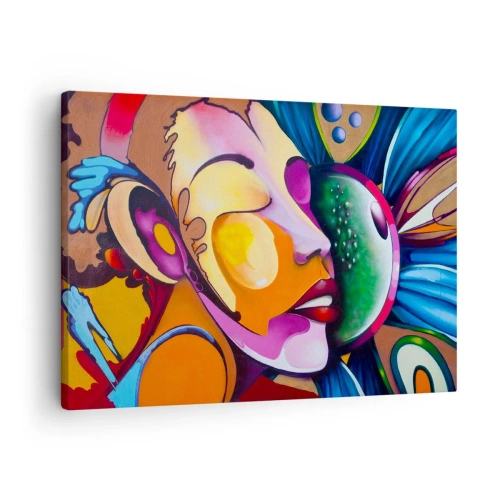 Lærredstryk - Billede på lærred - En farverig abstraktion med et ansigtsmotiv i en dynamisk komposition - 70x50cm - Berør med farve - Moderne vægdekoration til stue og soveværelse ARTTOR
