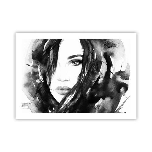Plakat - Portræt af en dame i sort og hvidt - 70x50 cm