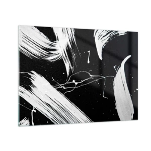 Billede på glas - Hvide penselstrøg på en sort baggrund - 70x50cm - Bryder mørket - Moderne vægdekoration til stue og soveværelse ARTTOR