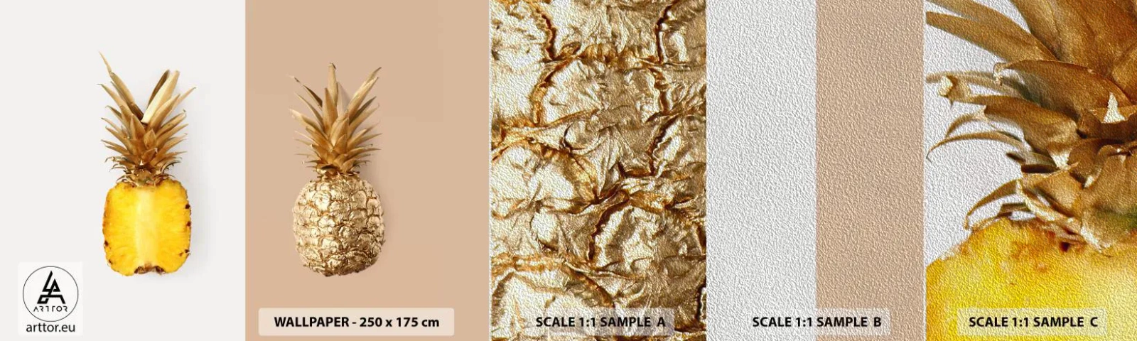 Prøve Fototapet Premium Sand - Ananas til os - Ananas, Frugt, Dessert - 100x30 cm