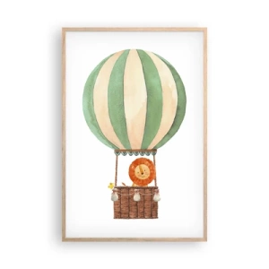 Plakat i ramme af lyst egetræ - Leons rejser - 61x91 cm