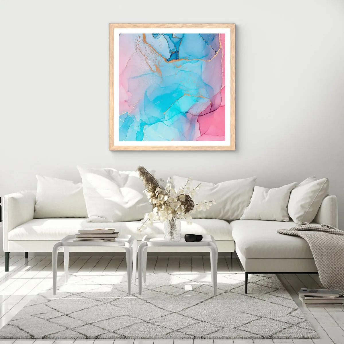 Plakat i ramme af lyst egetræ - Møde og gennemtrængning - 60x60 cm