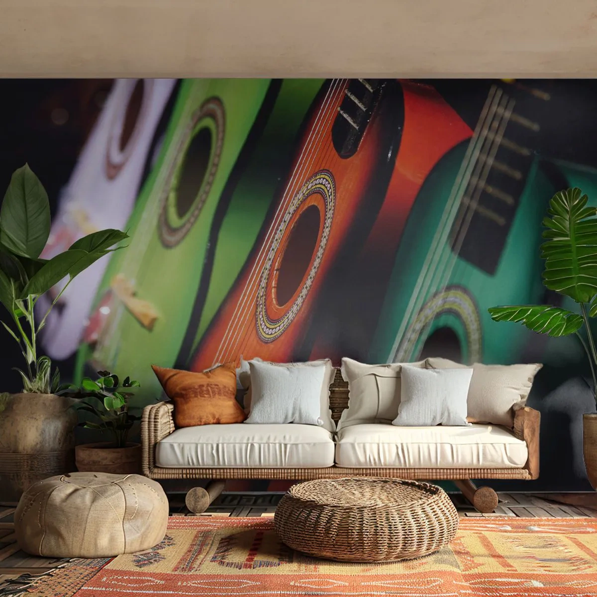 Fototapet Premium Canvas - Guitaren har mange farver - musik, Guitar, Et musikinstrument - 250x175 cm