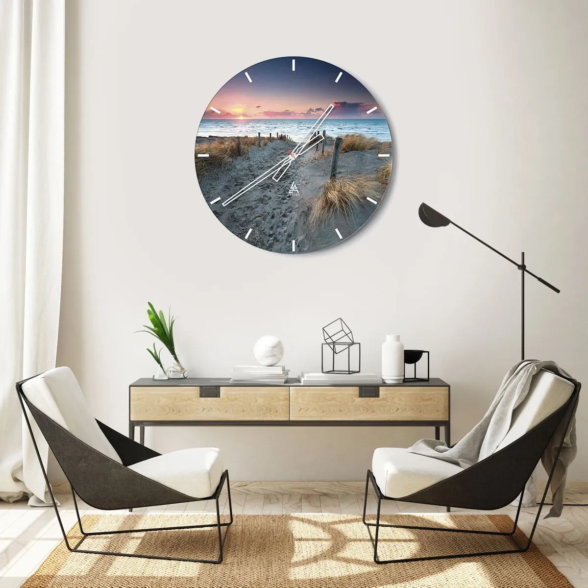 Vægur, Uret - Indgang til stranden ved solnedgang med havudsigt - 30x30cm - Du har udgydt en regnbue af strålende pragt.... - Moderne vægdekoration til stue, køkken og soveværelse ARTTOR
