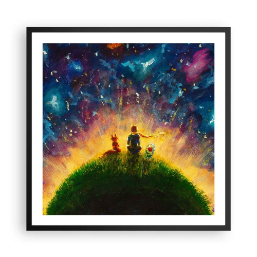 Plakat i sort ramme - Kærlighed og venskab - hele verden - 60x60 cm