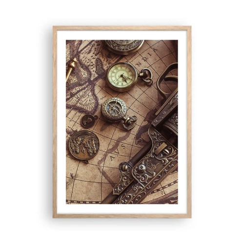 Plakat i ramme af lyst egetræ - Opkald til eventyr - 50x70 cm