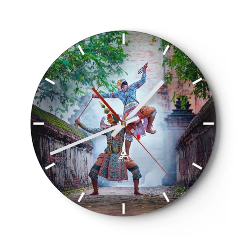 Vægur, Uret - En kulturel scene med traditionel dans i eksotiske omgivelser - 30x30cm - En dans af dødbringende skønhed - Moderne vægdekoration til stue, køkken og soveværelse ARTTOR