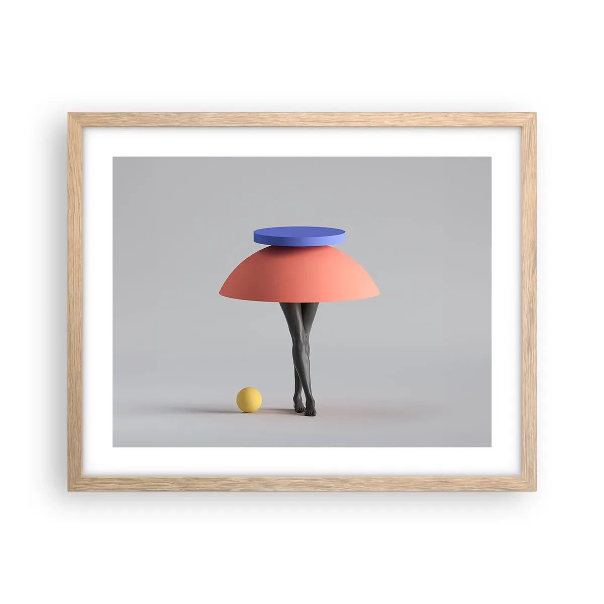 Plakat i ramme af lyst egetræ - Surrealistisk komposition - 50x40 cm