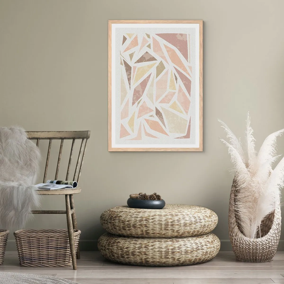 Plakat i ramme af lyst egetræ - Komposition af farvet glas - 61x91 cm