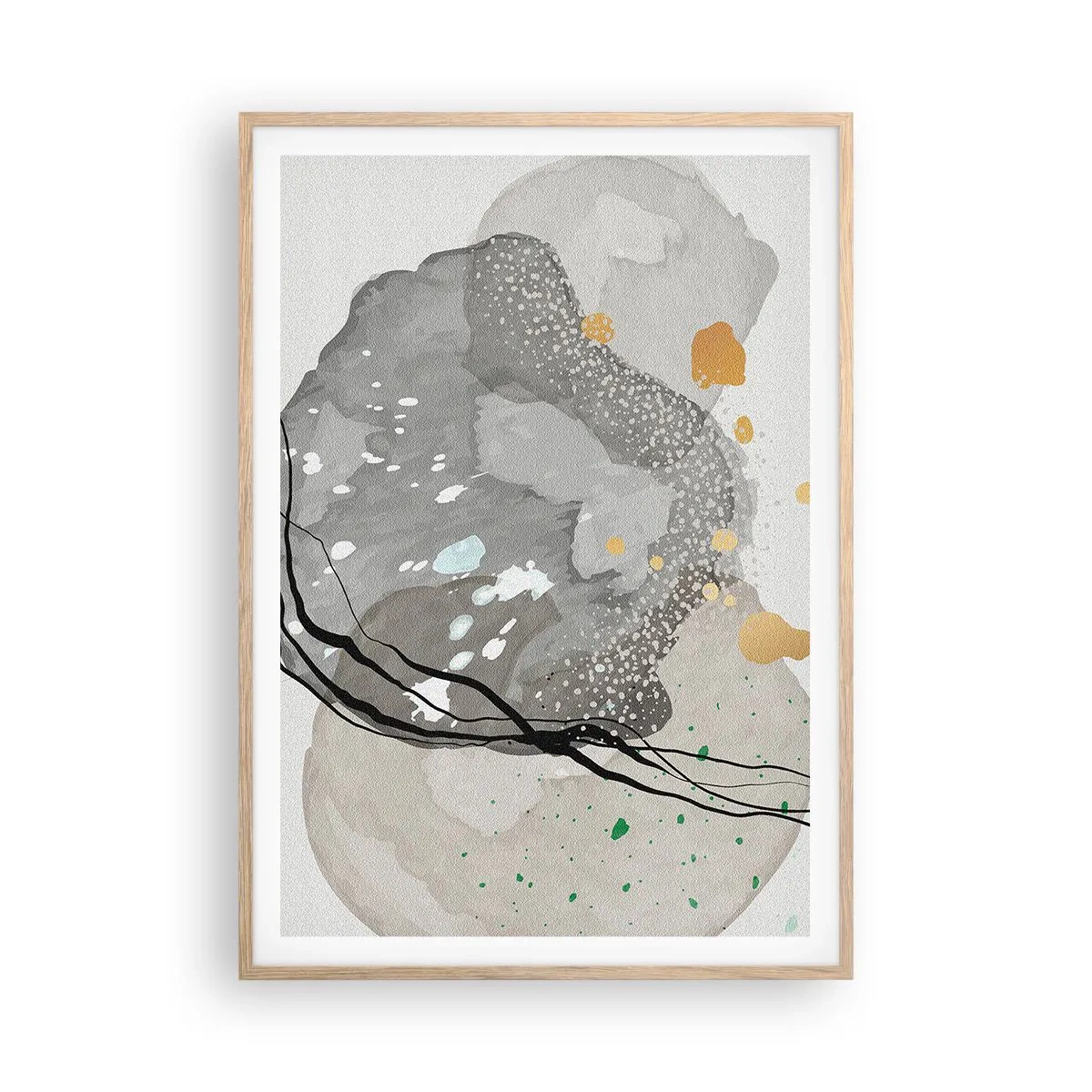 Plakat i ramme af lyst egetræ - Organisk komposition - 70x100 cm