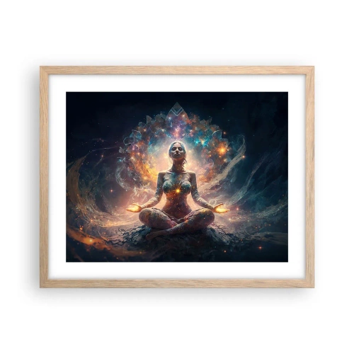 Plakat i ramme af lyst egetræ - Flow af god energi - 50x40 cm
