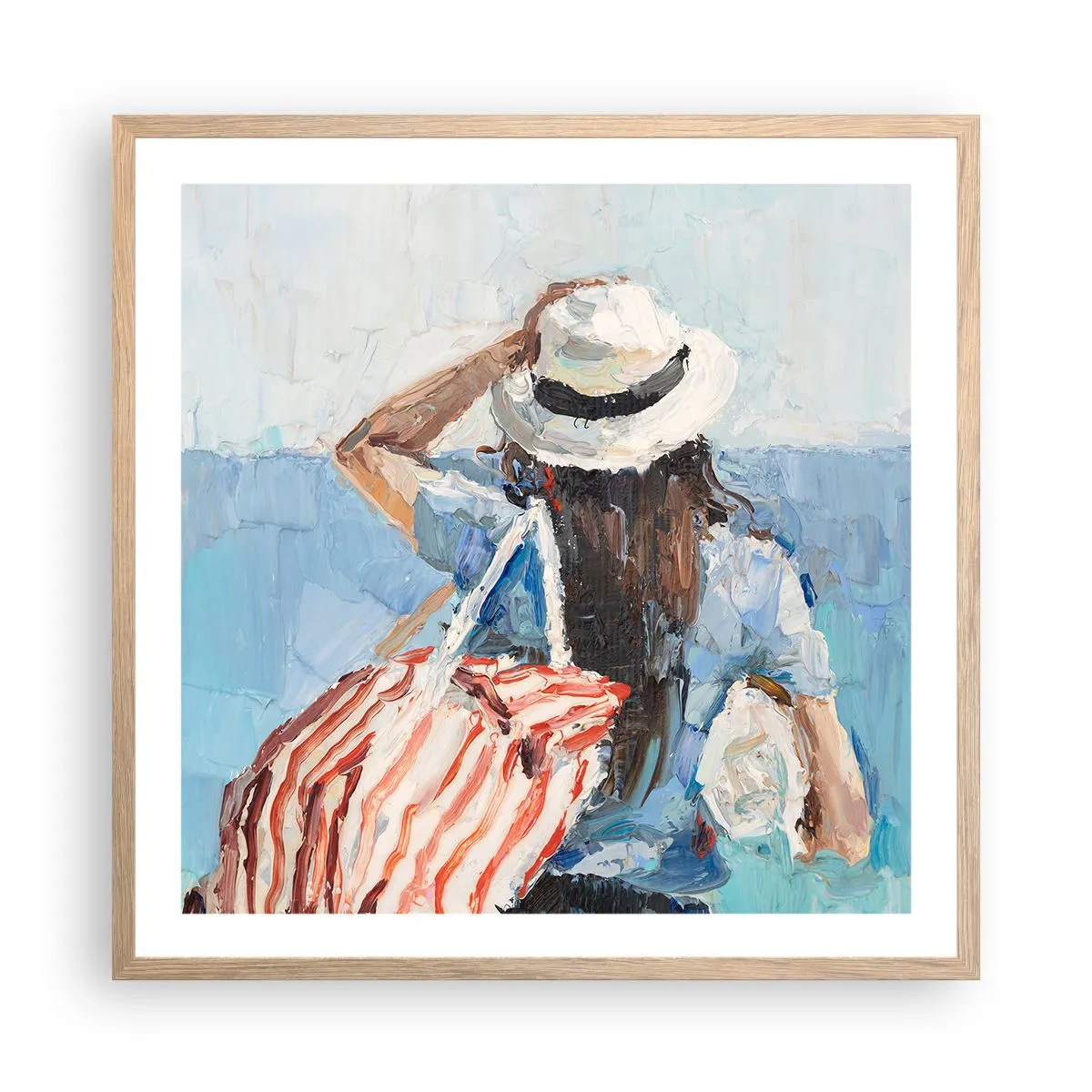 Plakat i ramme af lyst egetræ - Velkommen på ferie - 60x60 cm