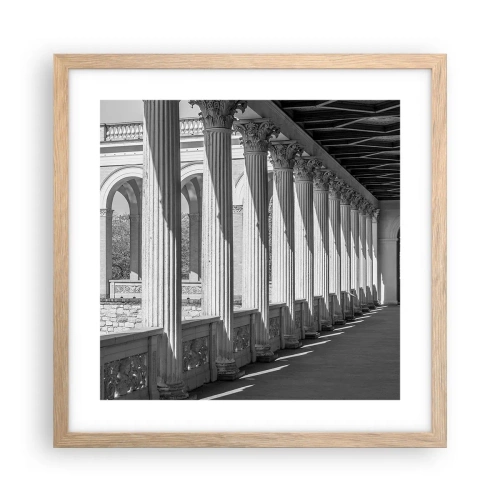 Plakat i ramme af lyst egetræ - Solrig arkade - 40x40 cm