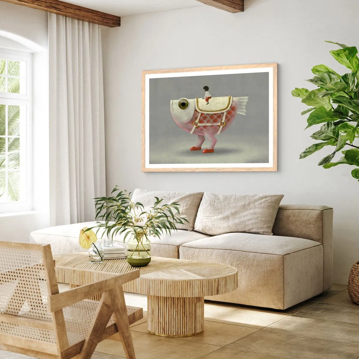 Plakat i ramme af lyst egetræ - Rybonski rytter - 91x61 cm