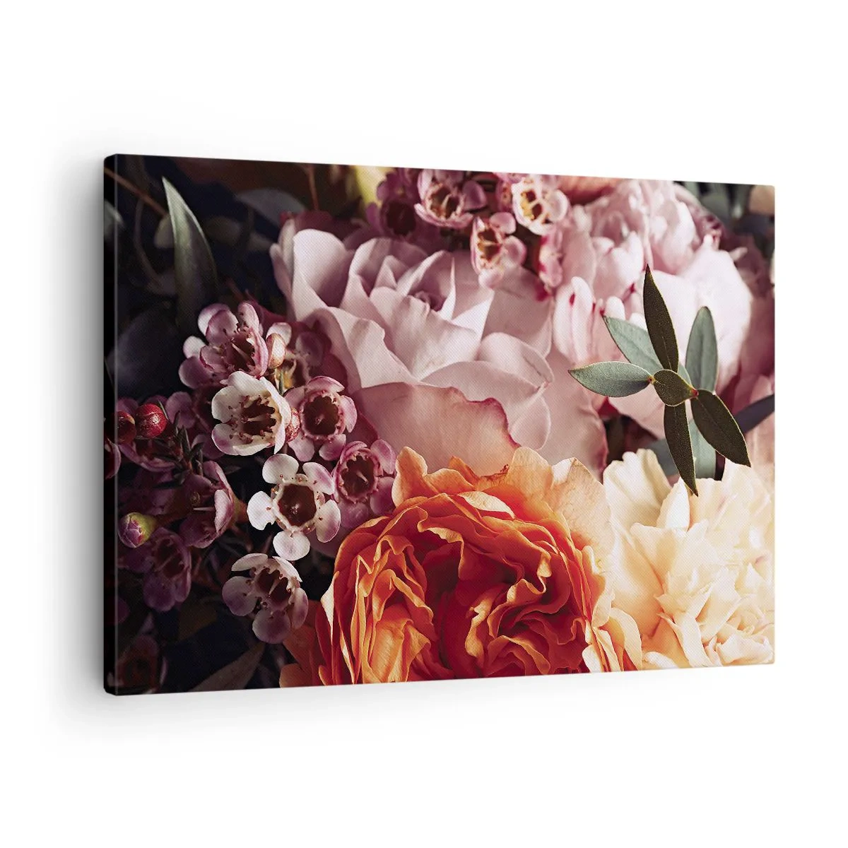 Lærredstryk - Billede på lærred - Et nærbillede af en farverig blomsterkomposition - 70x50cm - Indhyllet i skønhed - Moderne vægdekoration til stue og soveværelse ARTTOR