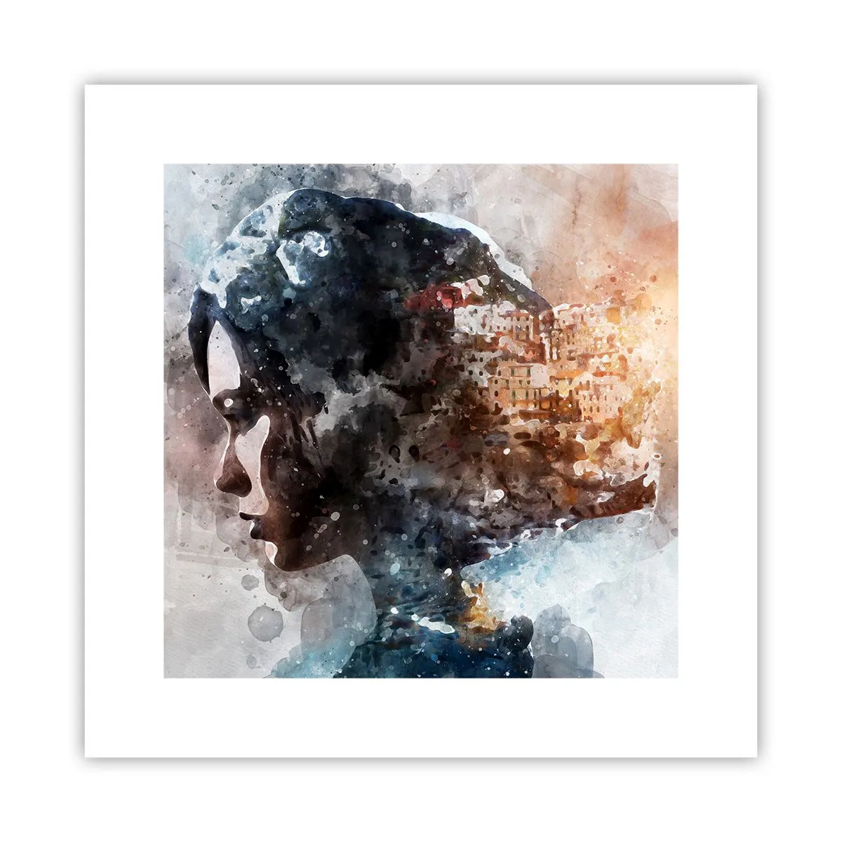 Plakat - Historien om en pige med en by i baggrunden - 30x30 cm