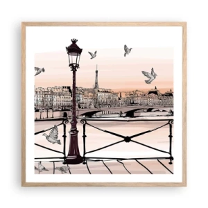 Plakat i ramme af lyst egetræ - Over Paris' hustage - 60x60 cm