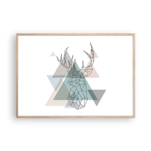 Plakat i ramme af lyst egetræ - I en geometrisk skov - 100x70 cm