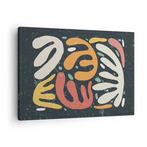 Lærredstryk - Billede på lærred - Abstrakte former i varme farver på en mørk baggrund - 70x50cm - Komposition - jeg er ved at fange dig - Moderne vægdekoration til stue og soveværelse ARTTOR