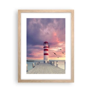 Plakat i ramme af lyst egetræ - Det er tid til havnen - 30x40 cm