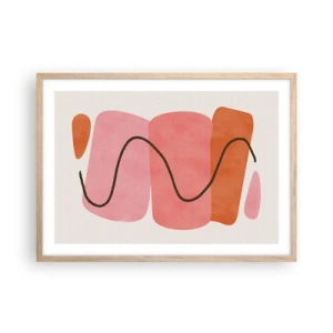 Plakat i ramme af lyst egetræ - Formernes blide bevægelse - 70x50 cm