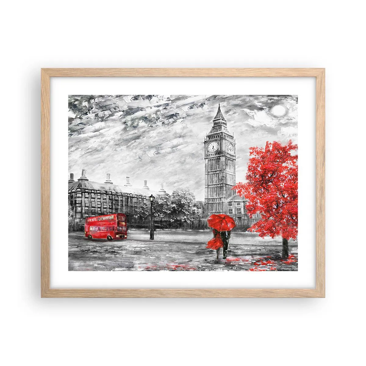 Plakat i ramme af lyst egetræ - En spændende dag - 50x40 cm