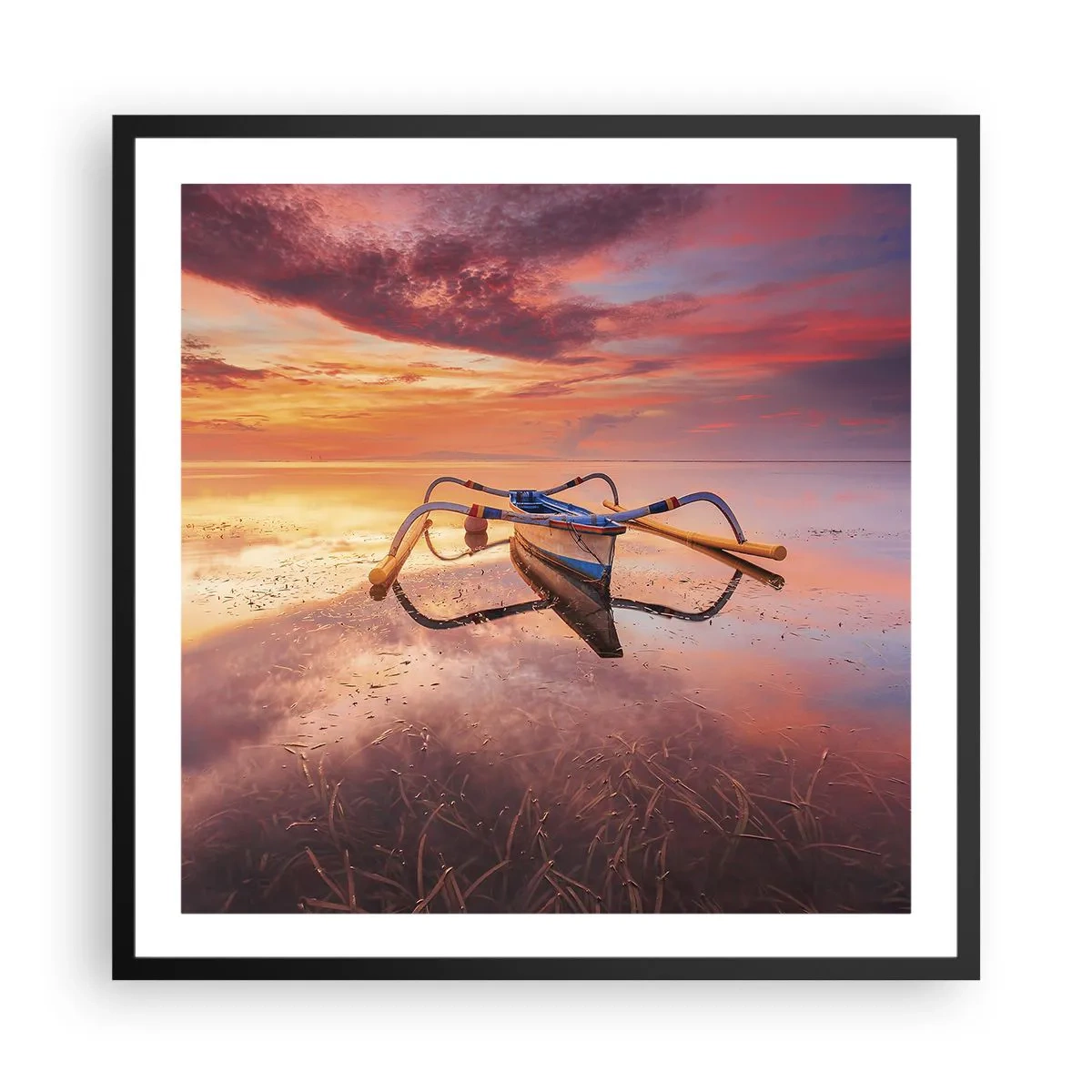 Plakat i sort ramme - Roen ved en tropisk aften - 60x60 cm