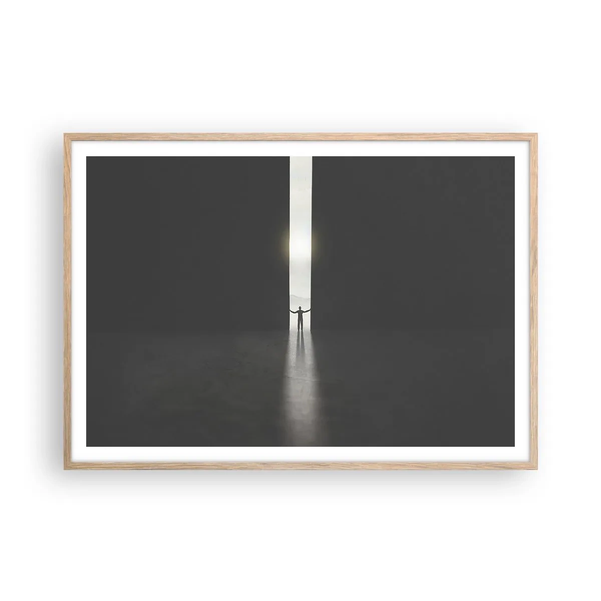 Plakat i ramme af lyst egetræ - Et skridt mod en lys fremtid - 100x70 cm