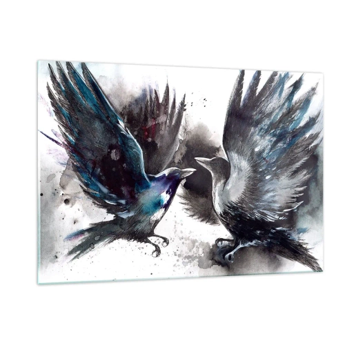 Billede på glas - En ravn til en ravn... - 120x80 cm