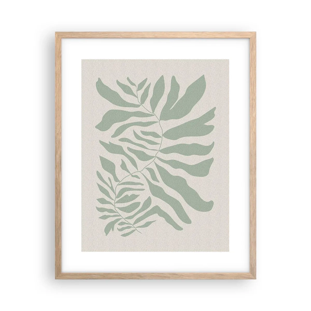 Plakat i ramme af lyst egetræ - Smaragdgrøn gren - 40x50 cm