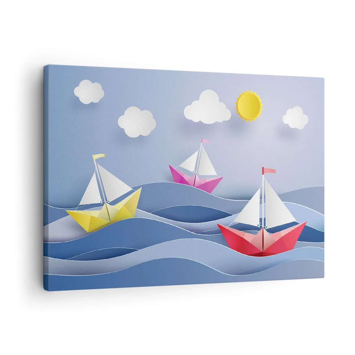 Lærredstryk - Billede på lærred - Farverige sejlbåde på bølgerne på en solskinsdag - 70x50cm - Ah, hvor dejligt at svinge sig mellem bølgerne - Moderne vægdekoration til stue og soveværelse ARTTOR