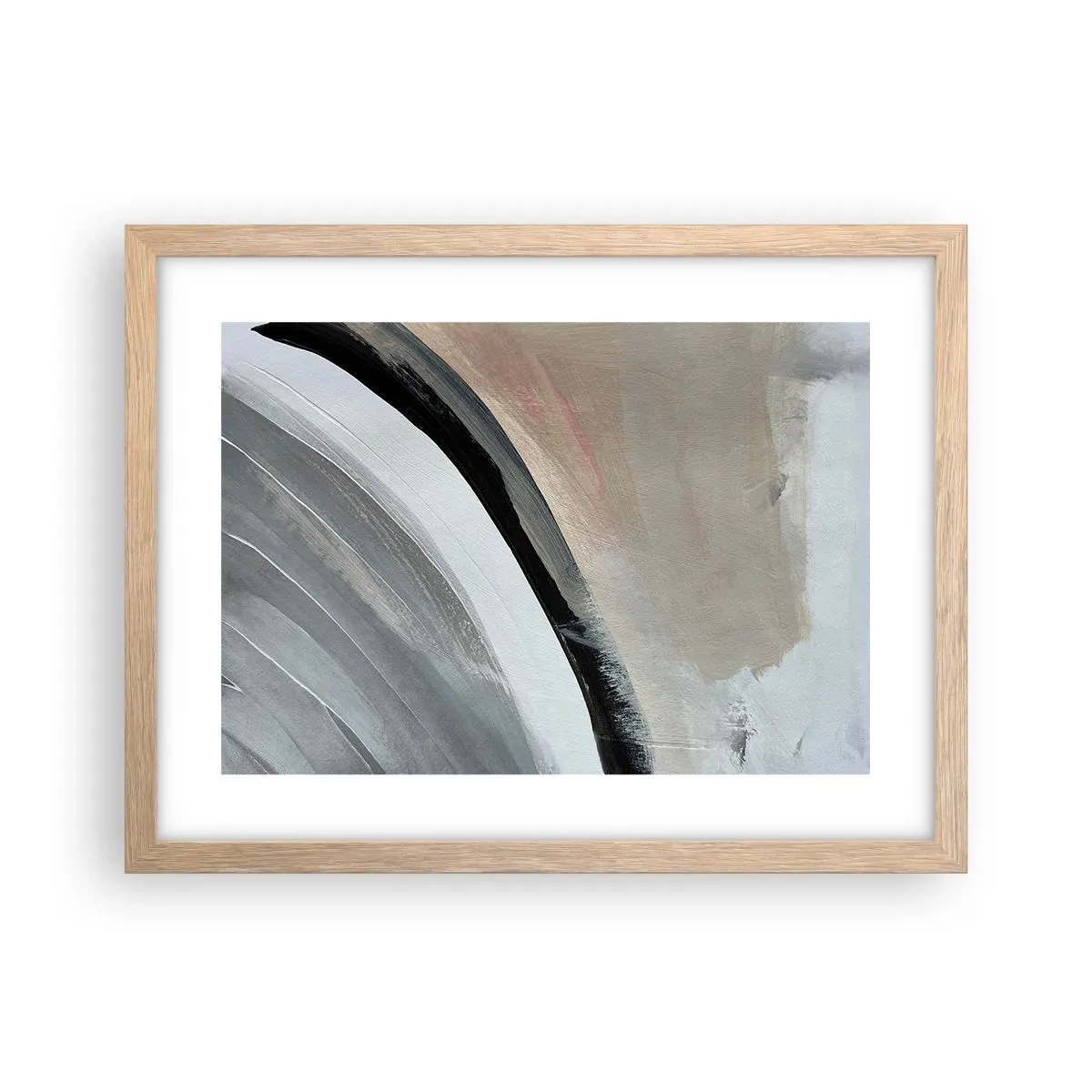 Plakat i ramme af lyst egetræ - Komposition: en bue af sort og gråt - 40x30 cm